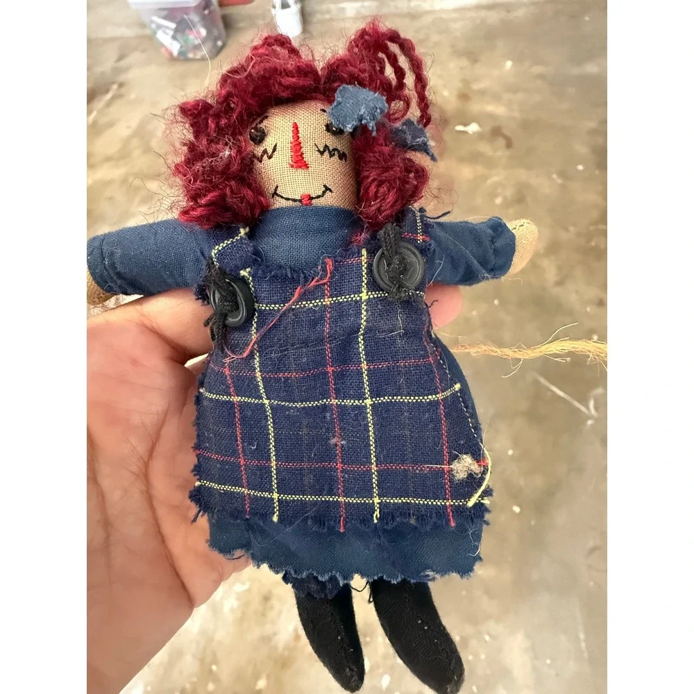 Boyds Bears Bearwear Rag Doll Red Yarn Hair Plaid Jumper Primitive Country Plush